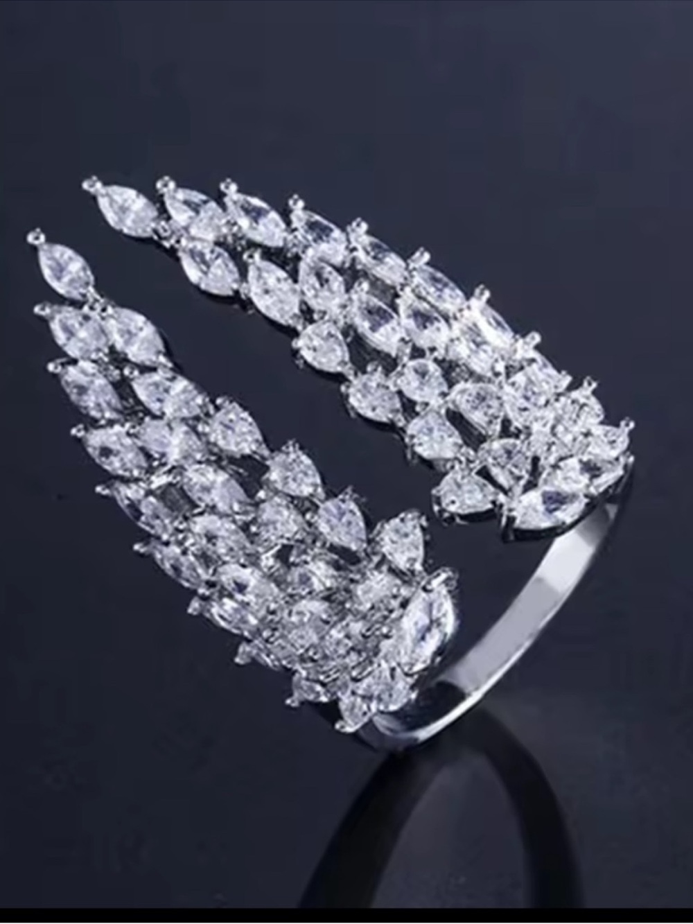 Silver Marquise Crystal Cascade Ring